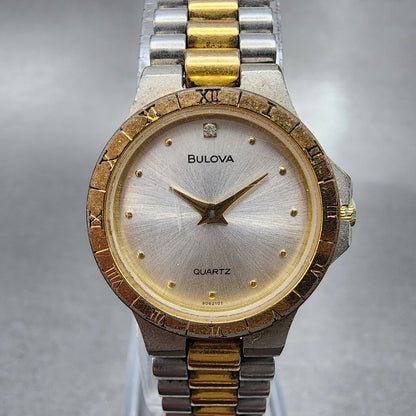 Bulova Watch Women 22mm Silver Dial Two Tone Round 9062101 New Battery