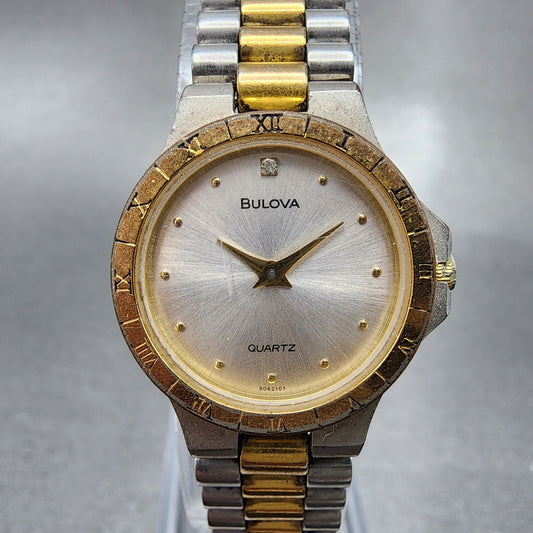 Bulova Watch Women 22mm Silver Dial Two Tone Round 9062101 New Battery