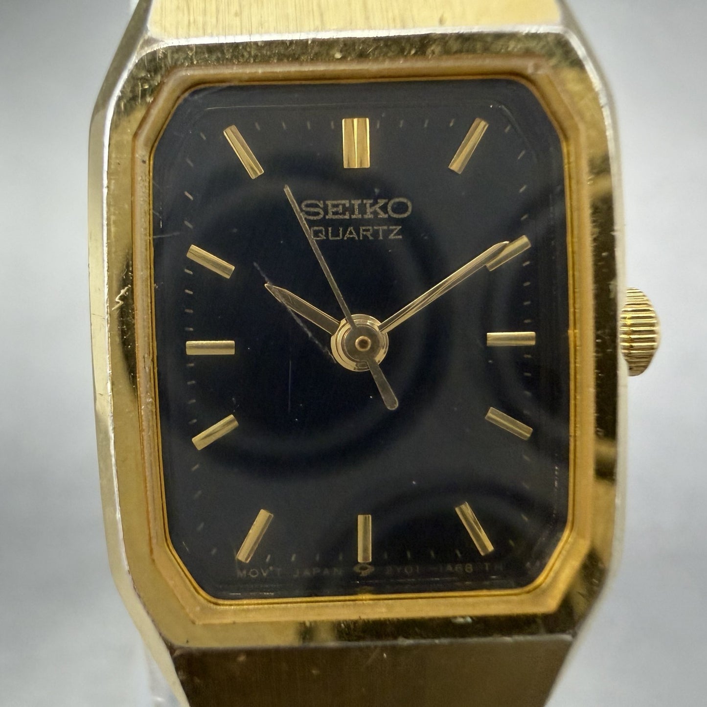 Seiko Tank Watch Women 17mm Black Dial Gold Tone 2Y01-5D20 Rectangle New Battery1