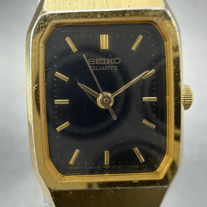 Seiko Tank Watch Women 17mm Black Dial Gold Tone 2Y01-5D20 Rectangle New Battery1