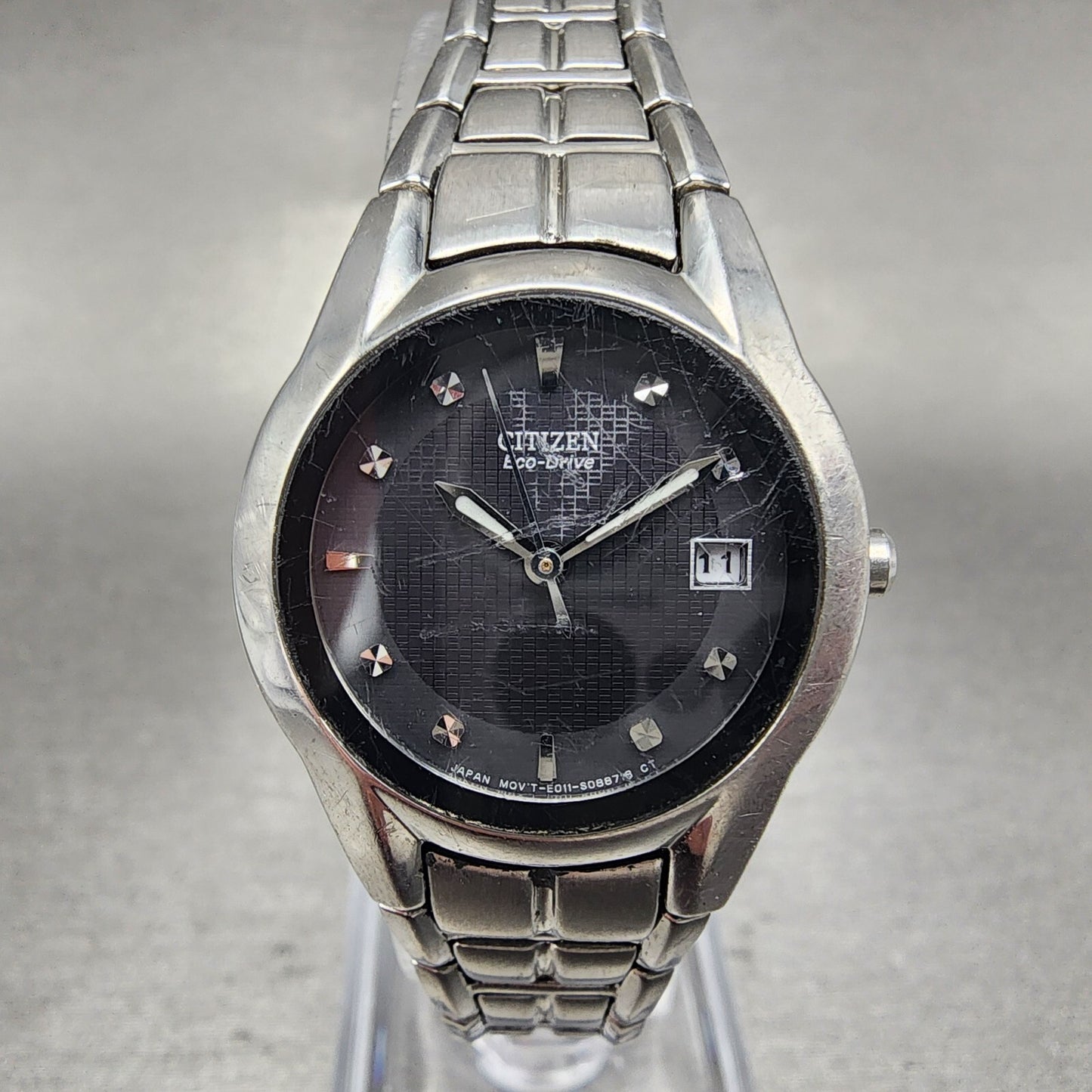 Citizen EcoDrive Watch Women 26mm Black Dial Steel Date Round E011S058503 A230
