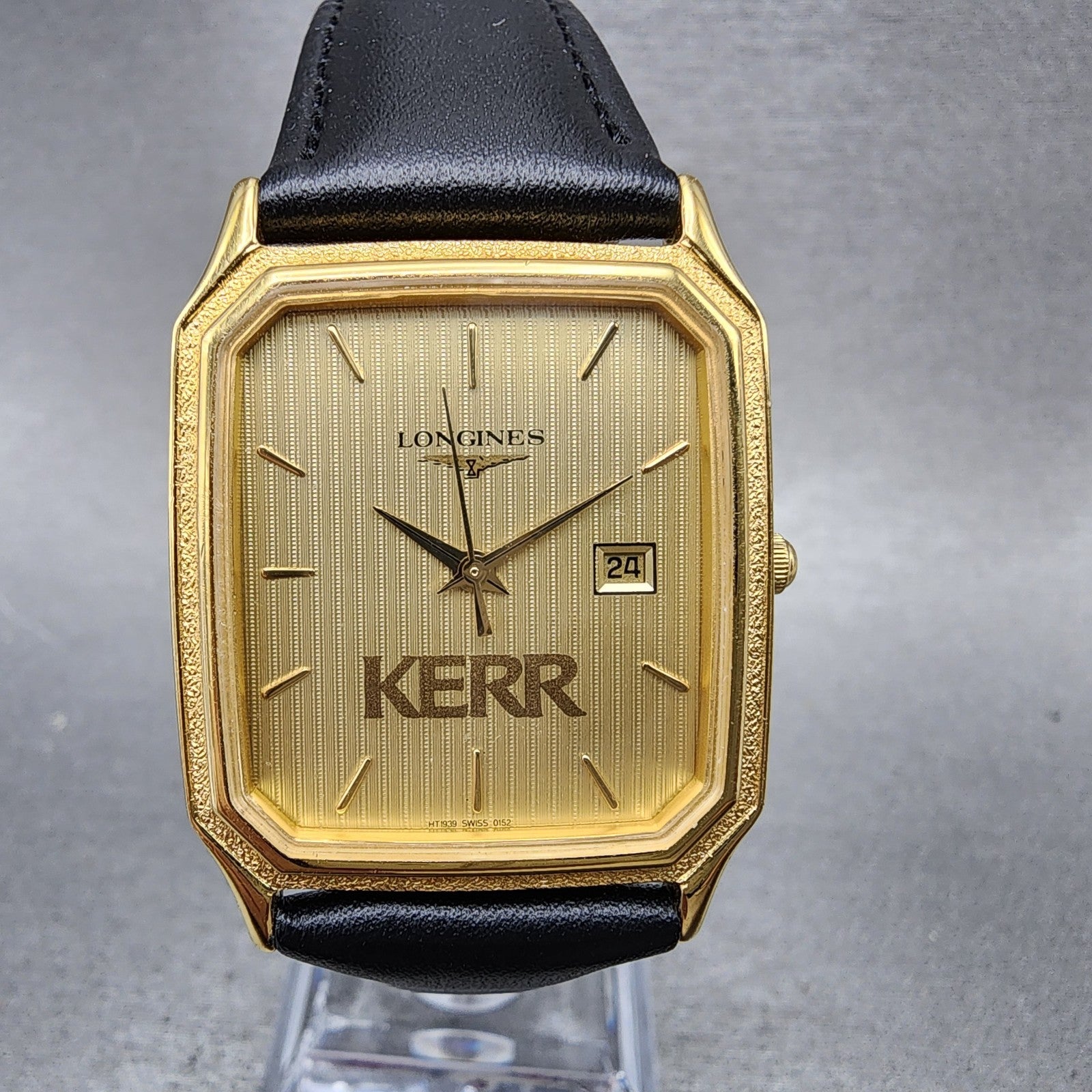 Longines Tank Watch Men 28mm Gold Dial Gold Tone Date Rectangle New Battery VTG0