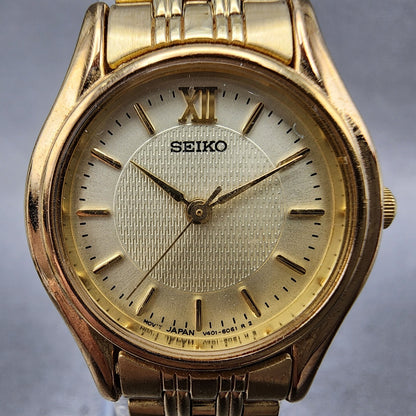 Seiko watch Women 24mm Champagne Dial Gold Tone Round V4011600 New Battery1