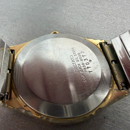 Seiko Watch Men 32mm Champagne Dial Gold Tone Round 7830-8020 New Battery VTG9