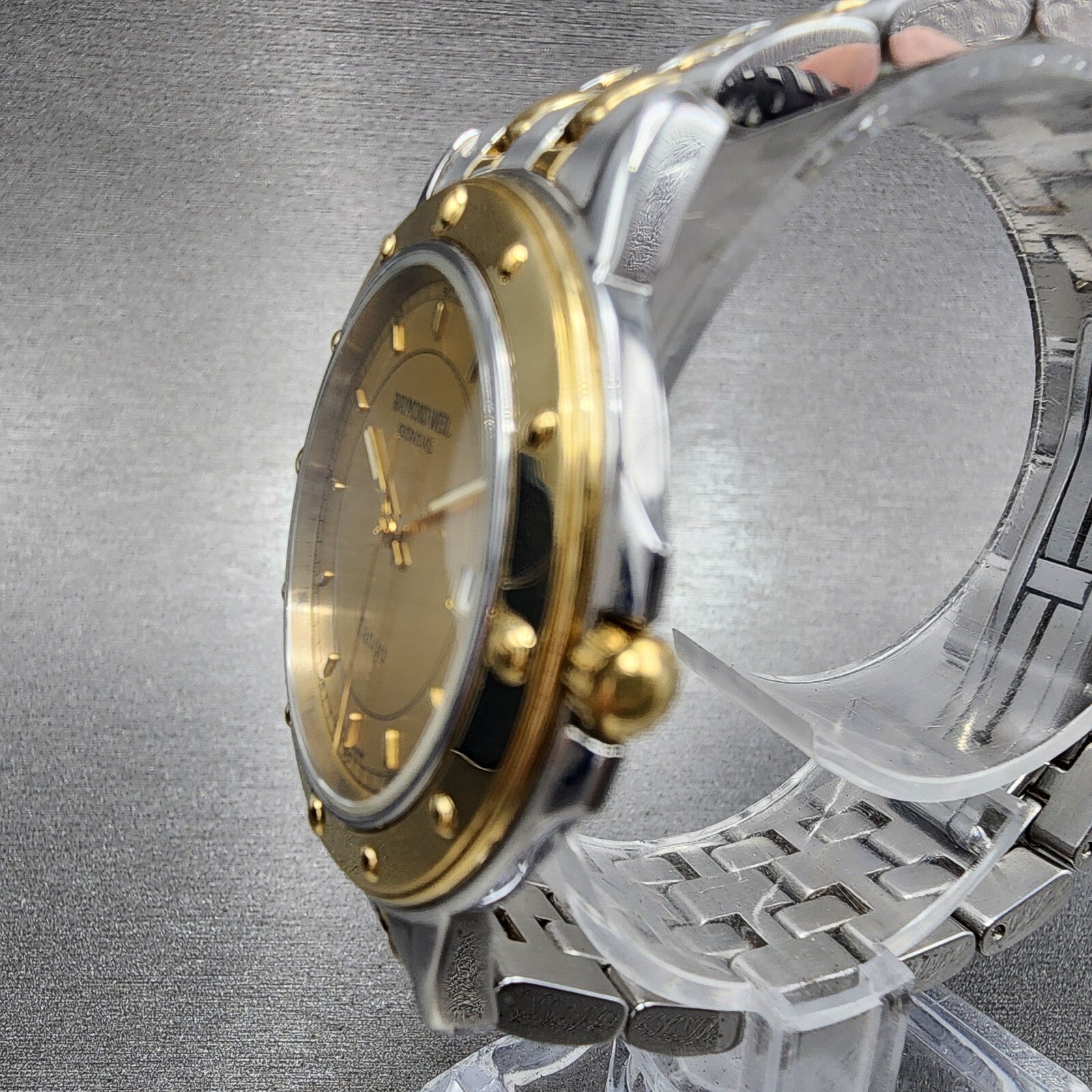 Raymond Weil Tango Watch Men 36mm Gold Dial Two Tone Date Round 5560 New battery3