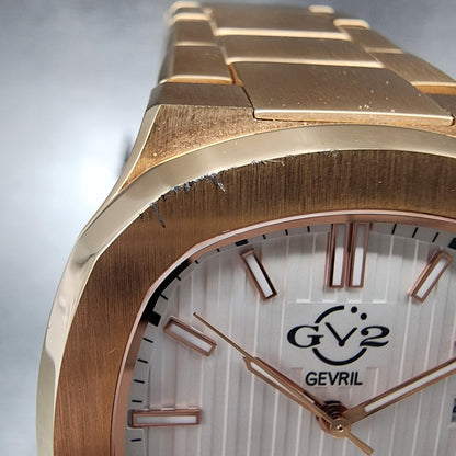 Gevril GV2 Potente Watch Men 39mm White Dial Rose Gold Tone Date Automatic 18102
