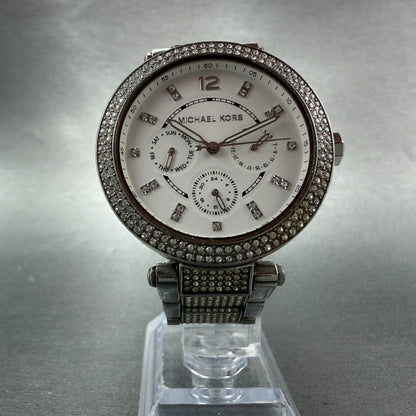 Michael Kors Parker Watch Women 39mm White Dial Steel Daydate MK-6759 New Batt5