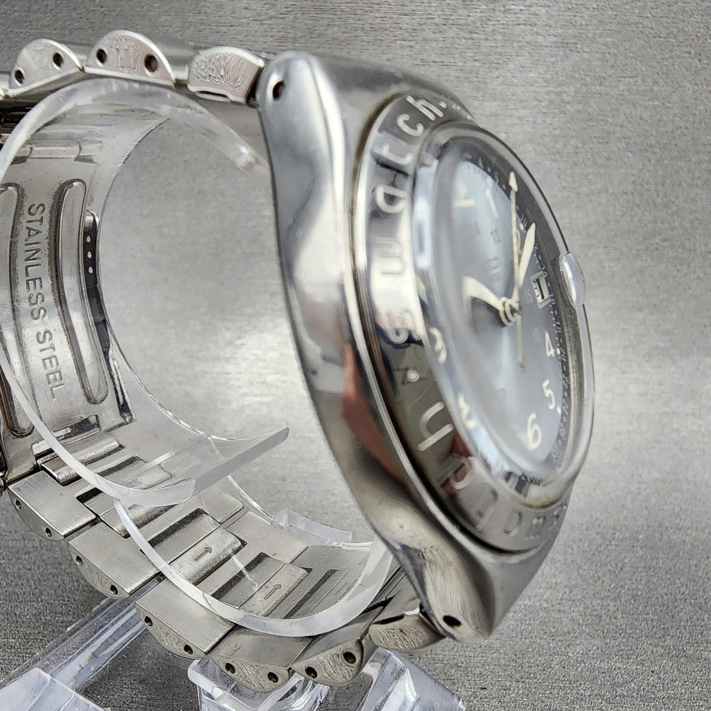 Swatch Irony Happy Joe Watch Men 37mm Gray Dial Steel Date Round New Battery CB23