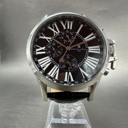 Salvatore Marra Chronograph Watch Men 48mm Black Dial Steel Date Round new batt6