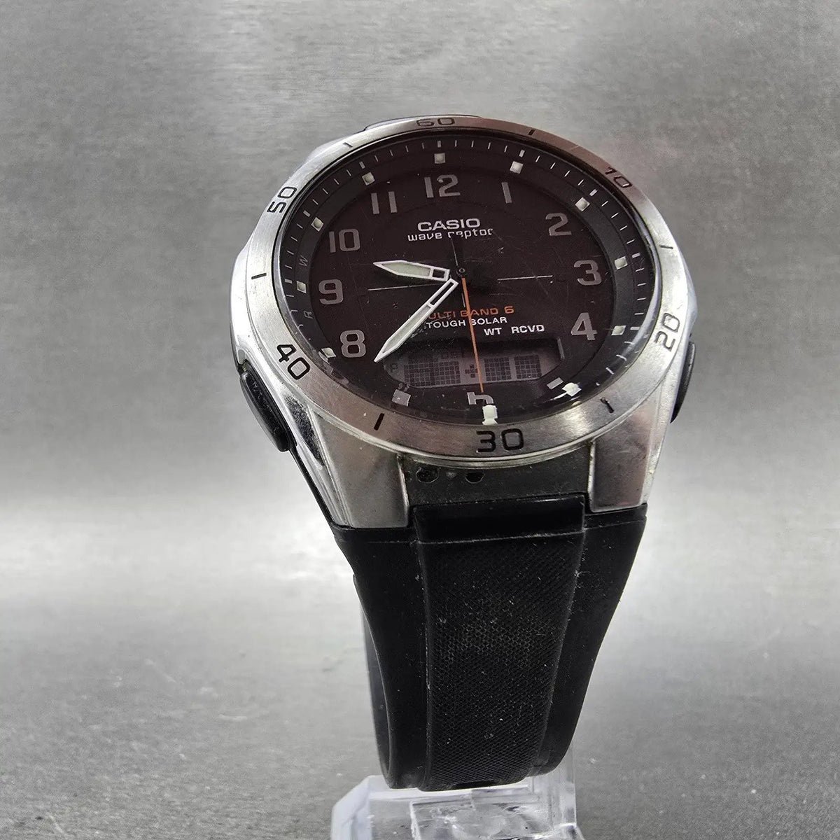 Casio Wave Ceptor WVA-M640 Watch Men 43mm Black Silver Solar An Digi Atomic Runs5