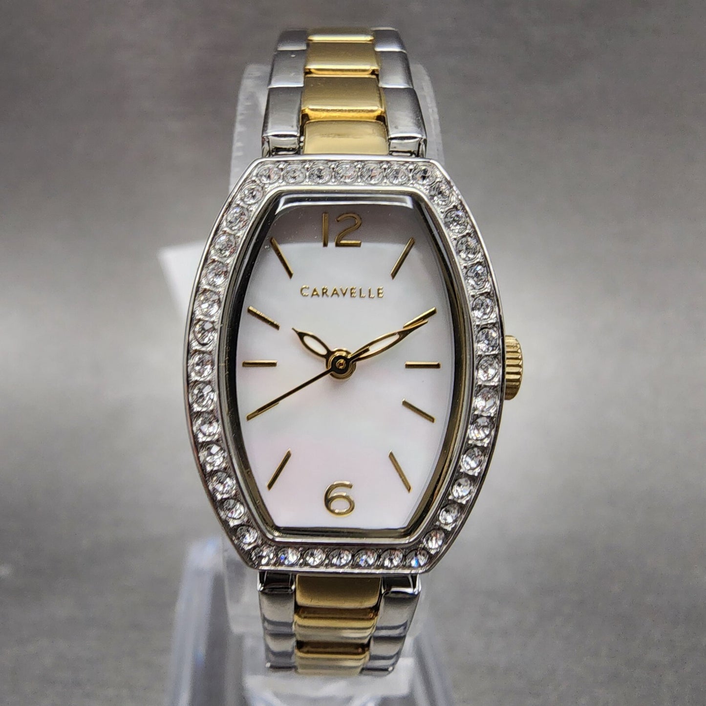 Bulova Caravelle Watch Women 18mm MOP Dial Two Tone Steel Rectangle 45L1680