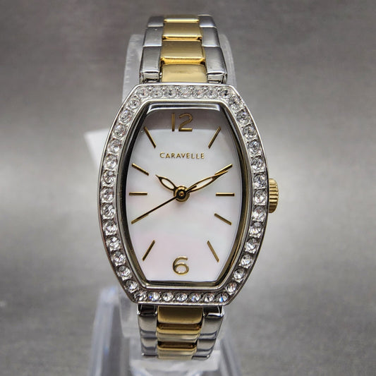 Bulova Caravelle Watch Women 18mm MOP Dial Two Tone Steel Rectangle 45L1680