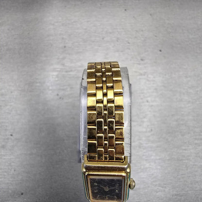 Seiko Watch Women 14mm Black Dial Gold Tone Rectangle 1F20-5B89 New Battery VTG4