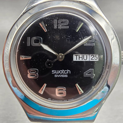 Swatch IRONY Feature Steel Watch Men Black Dial Steel DaydateYGS737 New Battery1