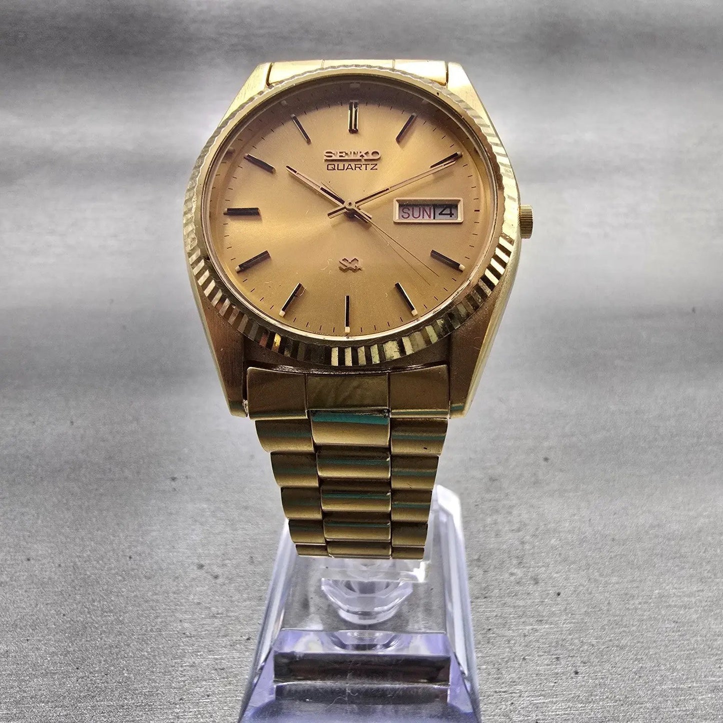 Seiko President Watch Men 36mm Gold Dial Gold Tone Daydate 5H23-8020 New Battery6
