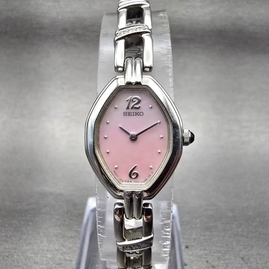 Seiko Watch Women 17mm MOP Dial Silver Tone Oval 1N00-0CL0 New Battery Gems0