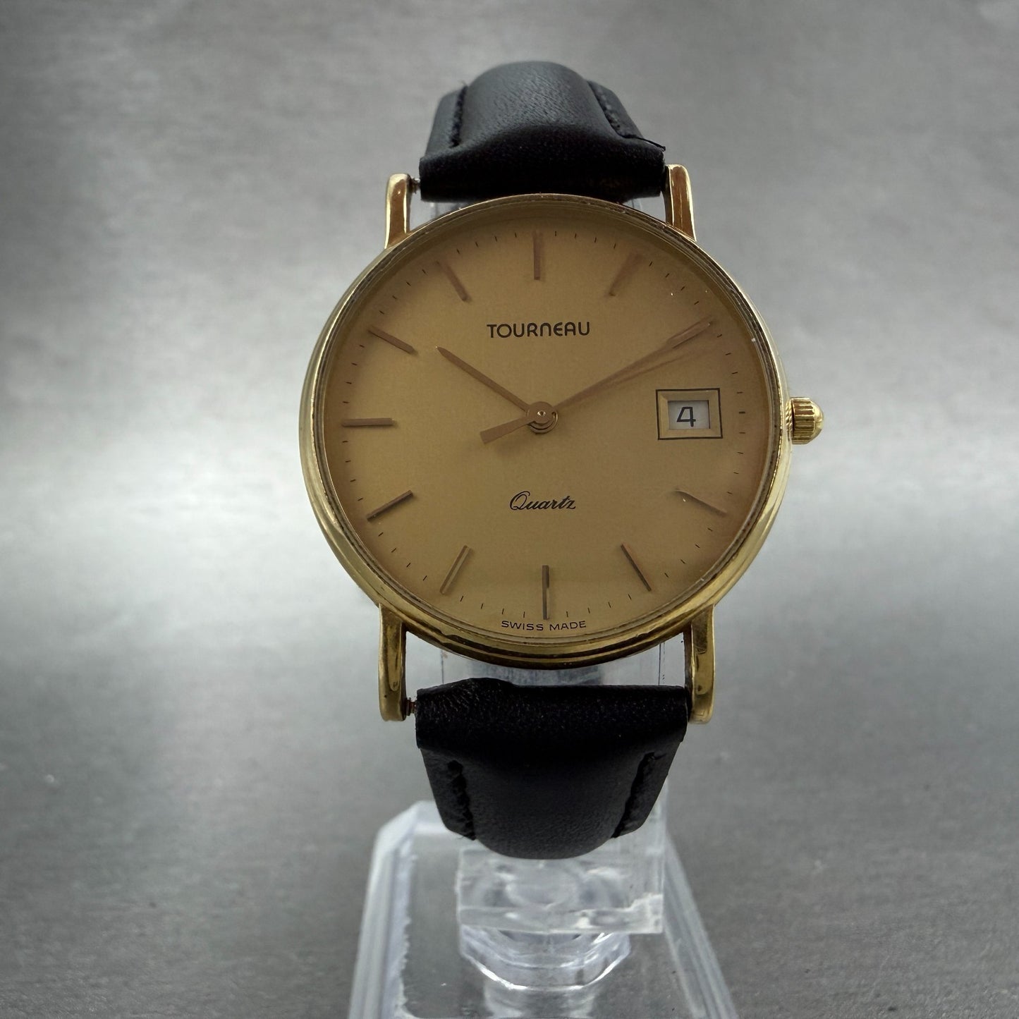 Tourneau Watch men 31mm Gold Dial Gold Tone Date Round 631051 New Battery5