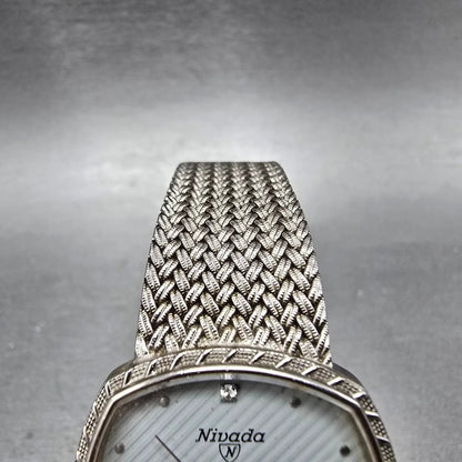 Nivada Watch Men 30mm Gray Dial Silver Tone Rectangle Mesh Band New Battery5