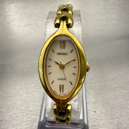 Seiko Lucent Watch Women 17mm White Dial Gold Tone Oval 4N21-5350 New Battery0