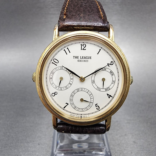 Seiko The League Watch Men 32mm White Dial Gold Tone Daydate Round New Battery