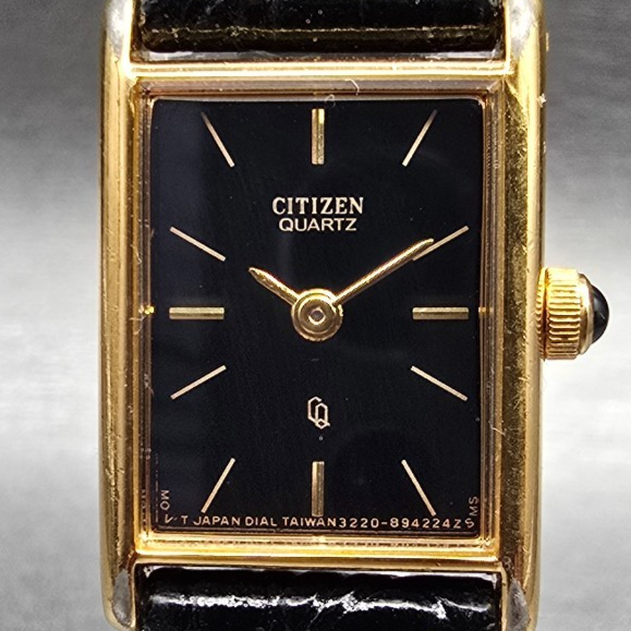 Citizen Tank Watch Women 17mm Black Dial Gold Rectangle 3220-945174 New Battery1