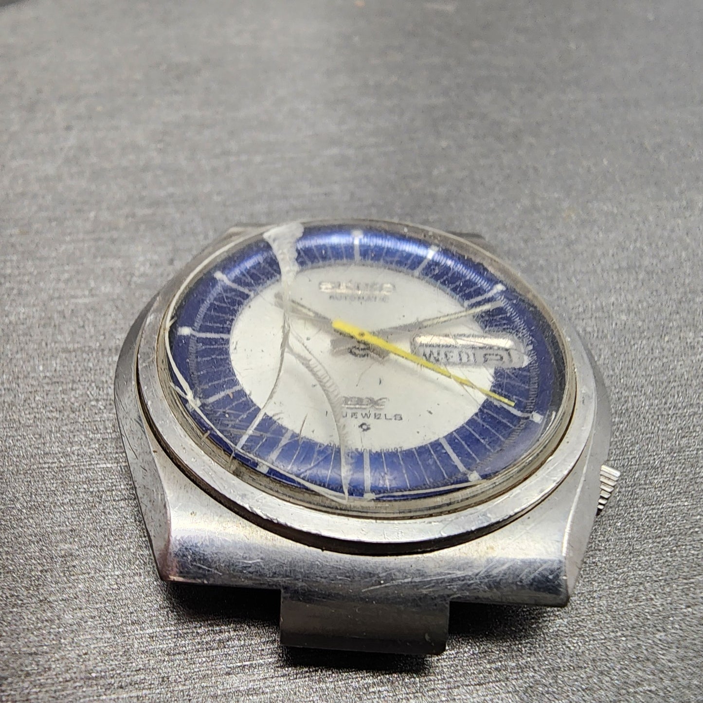 Seiko Automatic DX Watch Men 38mm Silver & Blue Dial Silver Tone Daydate PARTS3