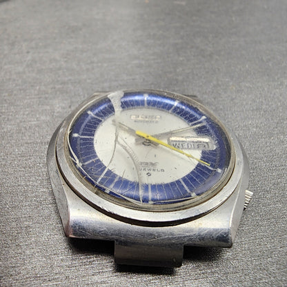 Seiko Automatic DX Watch Men 38mm Silver & Blue Dial Silver Tone Daydate PARTS3
