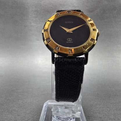 Gucci 3200L Watch Women 26mm Black Dial Black & Gold Tone Round New Battery6
