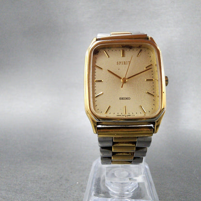 Seiko Spirit Tank Watch Men 27mm Gold Dial Gold Tone Rectangle 5E315B50 New Bat5