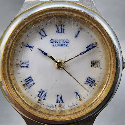 Seiko Watch Women 24mm White Dial Two Tone Date Round 7N826B29 New Battery1
