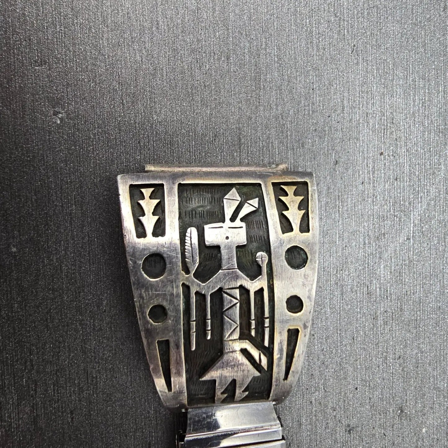 Navajo Sterling Silver Watch Band Tips 20mm Warrior Design Stretch Band VTG5