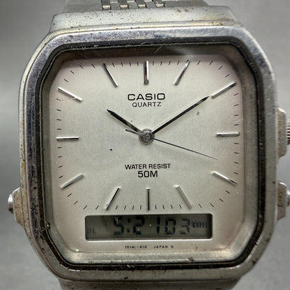 Casio AQW-60 Watch Men 32mm Silver Dial Silver Tone Alarm Chrono READ!! New batt1