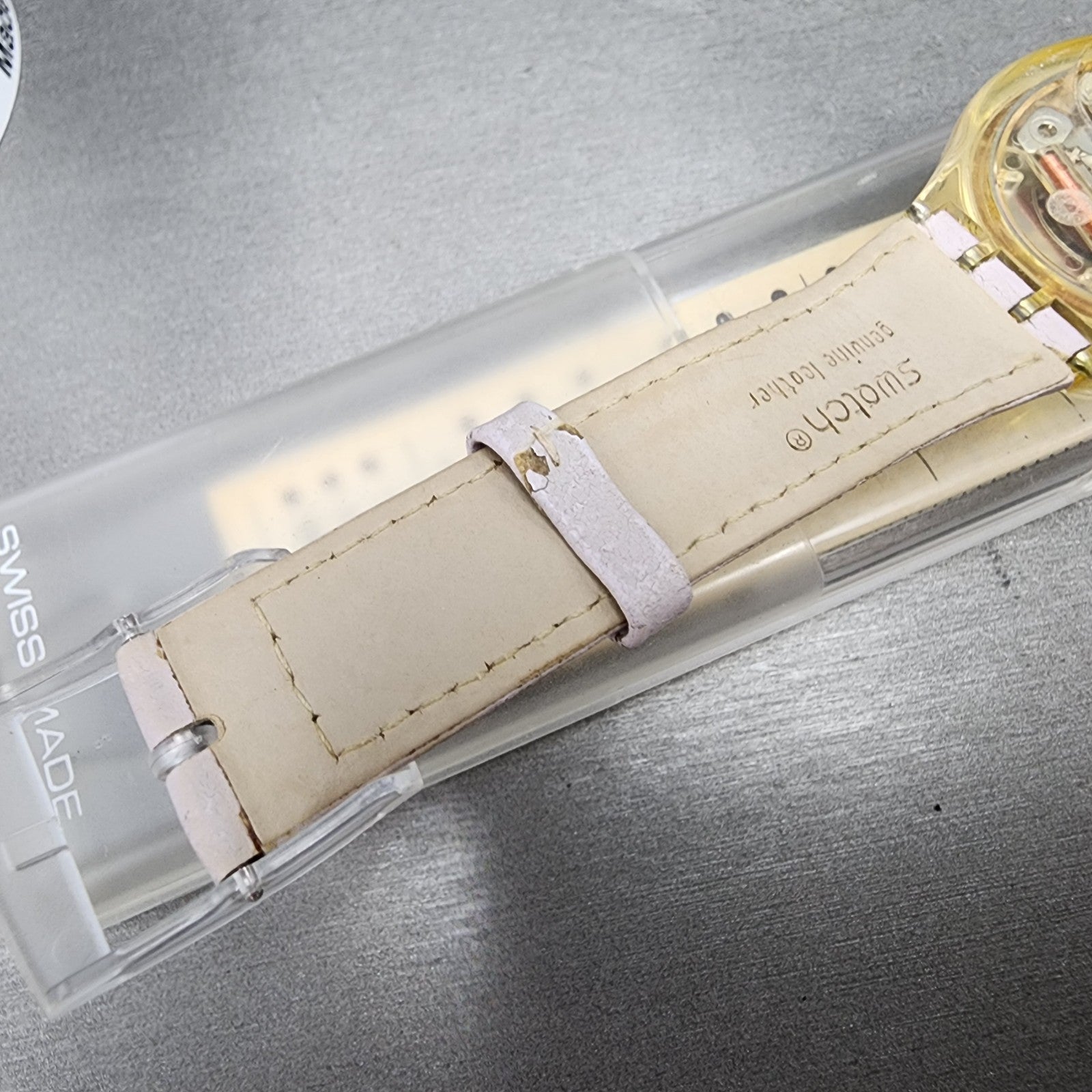 Swatch Pink Lady Watch Women 34mm Silver Dial Clear Date Round GP401 New Battery10
