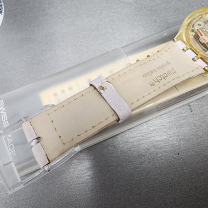 Swatch Pink Lady Watch Women 34mm Silver Dial Clear Date Round GP401 New Battery10