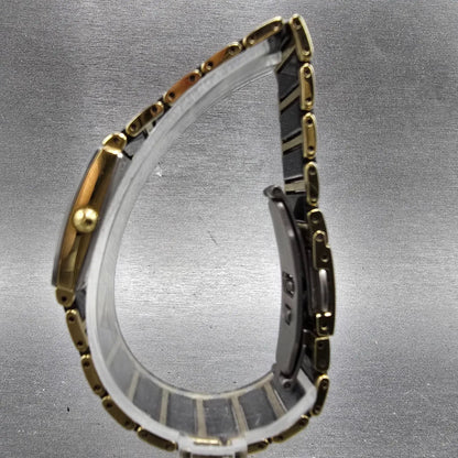 Rado Diastar Tank Watch Women 18mm Black Dial Black & Gold Tone 153.0383.3 Runs6