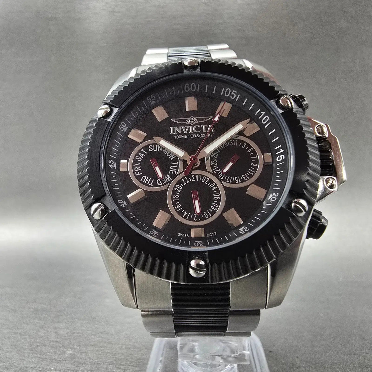 Invicta Specialty Watch Men 43mm Black Dial Silver Daydate Round 5715 New Batt5