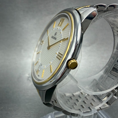 Grovana Watch Men 38mm White Dial Two Tone Date Round New Battery 170812