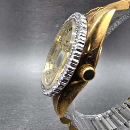 Waltham President Watch Men 36mm Gold Dial Gold Tone Daydate Round New Battery3
