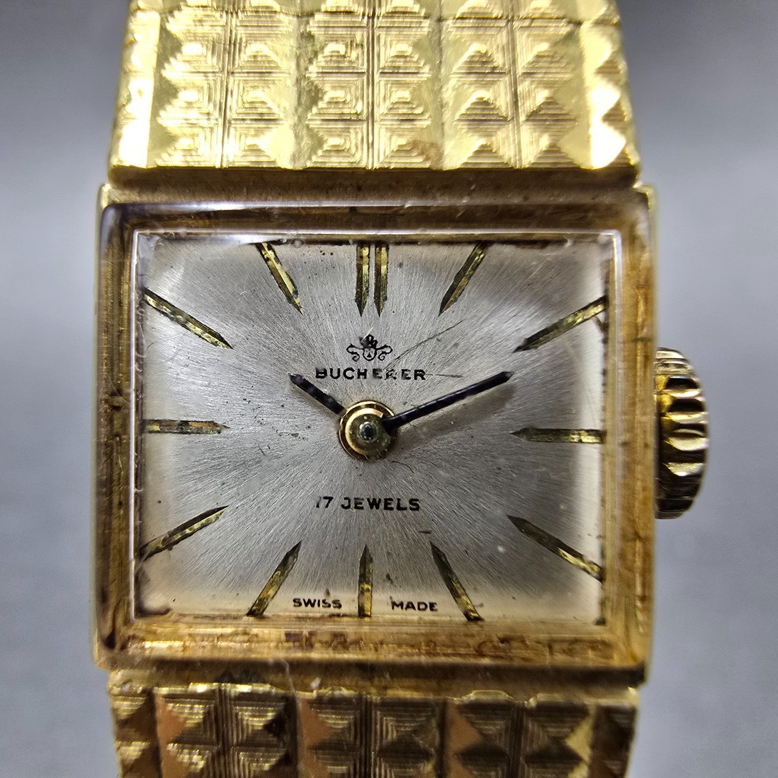Bucherer Watch Women 16mm Silver Dial Gold Plated Manual Wind Runs Vintage1