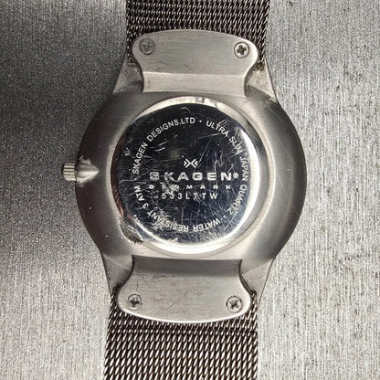 Skagen Watch Men 34mm White Dial Titanium Date Round 533LTTW New Battery10