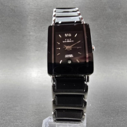 Technos Tank Watch Women 18mm Black Dial Steel & Ceramic TAL-742 New Battery D5