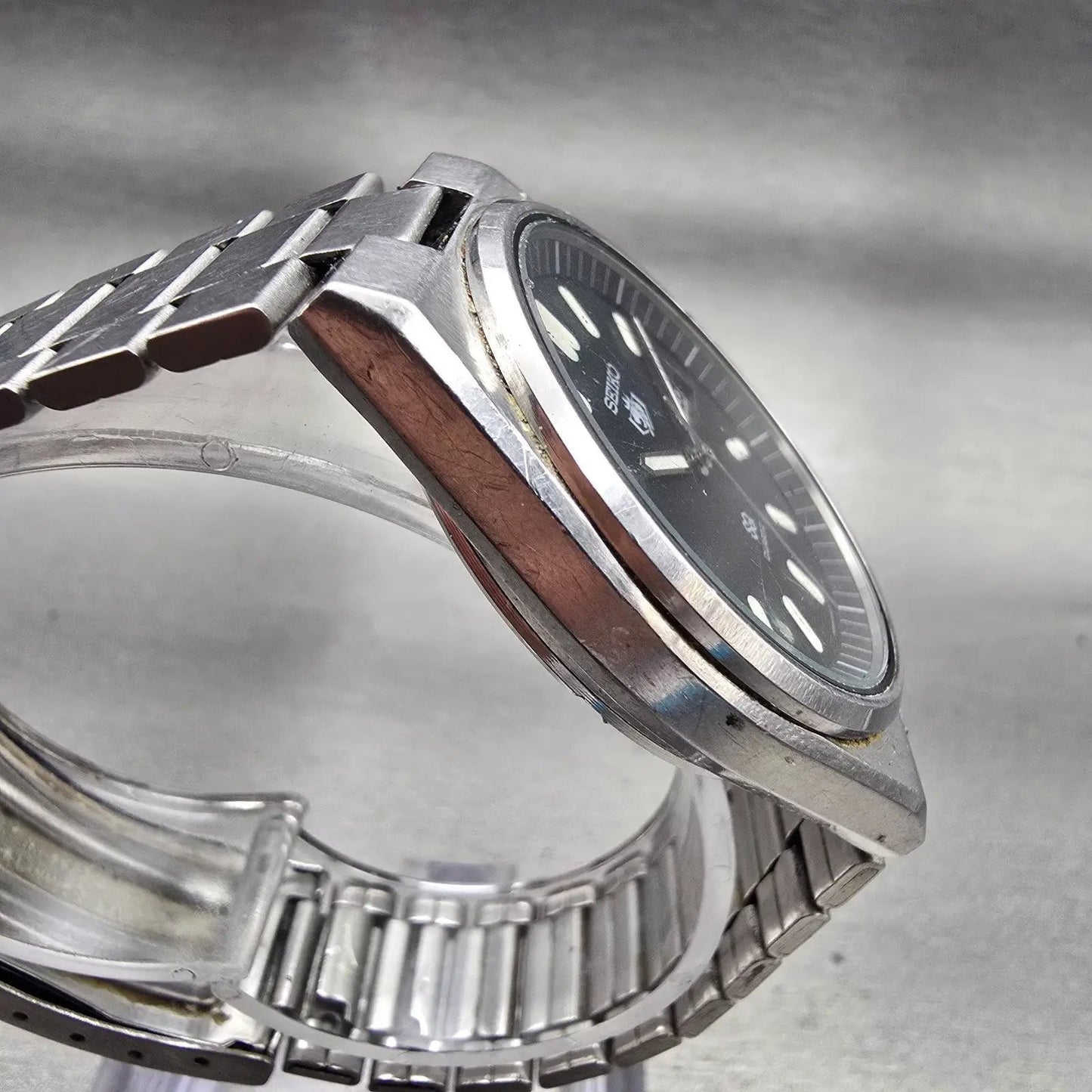 Seiko SQ Watch Men 36mm Black Dial Silver Tone Daydate Round 8223-7150 New Batt3