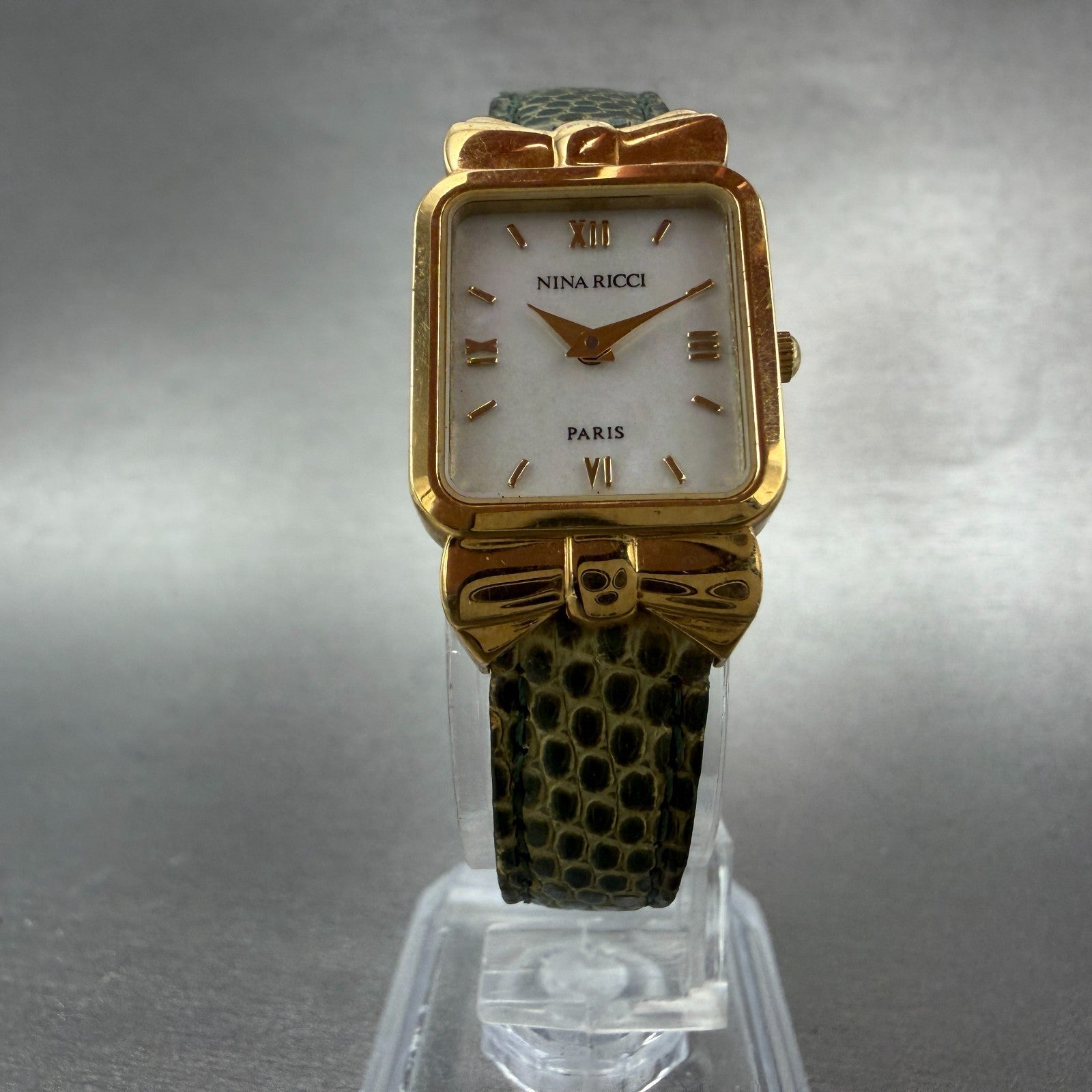 Nina Ricci Tank Watch Women 18mm MOP Dial Gold Plated Rectangle D950 New Battery5