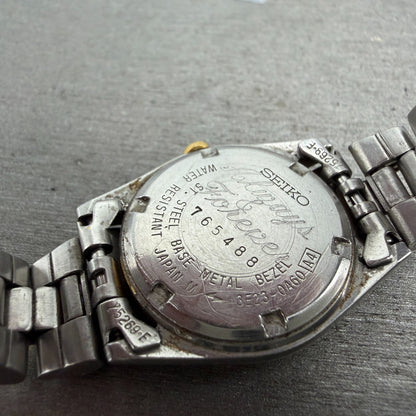 Seiko SQ Watch Women 24mm Gold Dial Two Tone Daydate Round 3E23-0A60 New Batt QP9