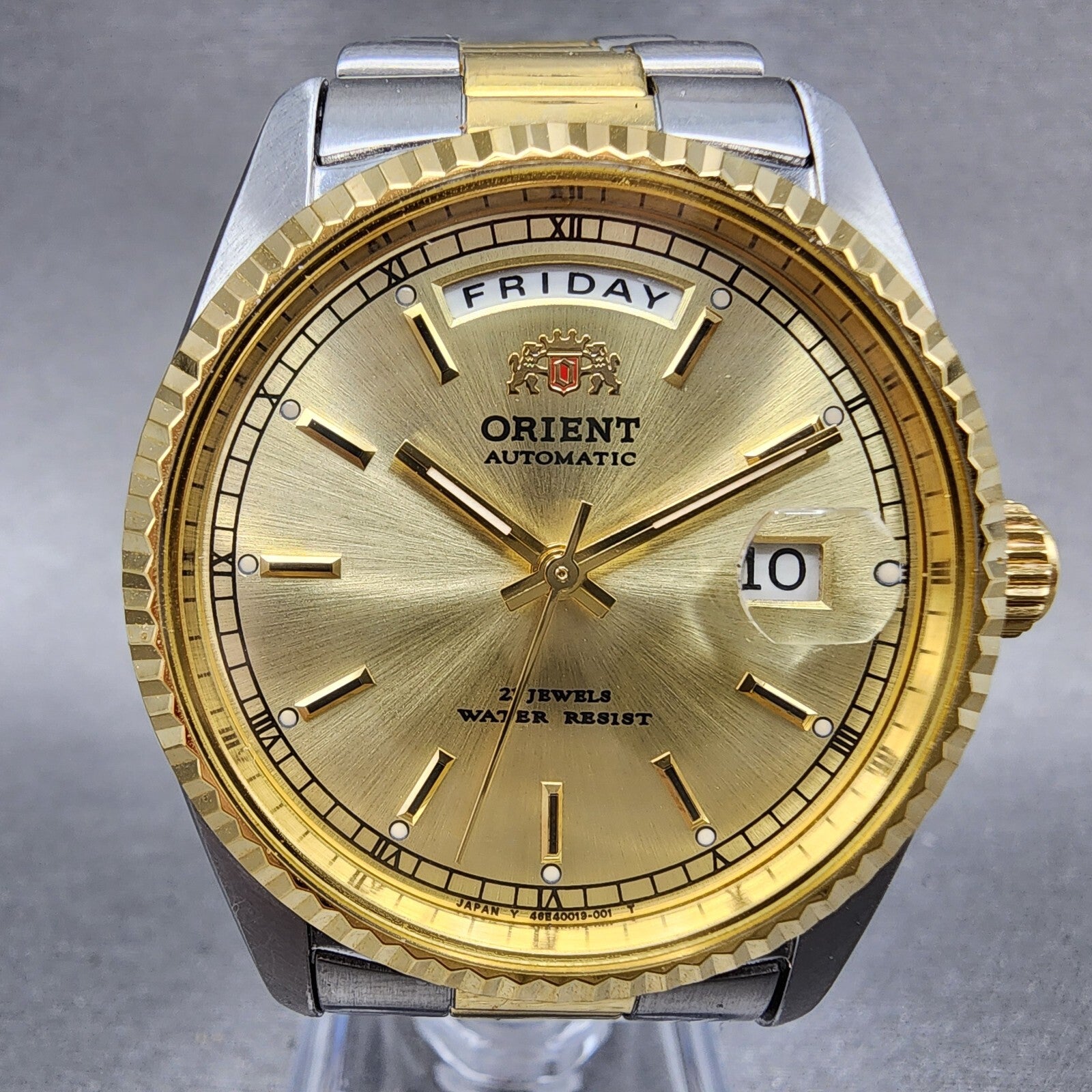 Orient President Watch Men 36mm Gold Dial Two Tone Daydate Automatic Works1