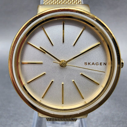 Skagen Ancher Watch Women 30mm Silver Dial Gold Tone Round SKW2477 New Battery