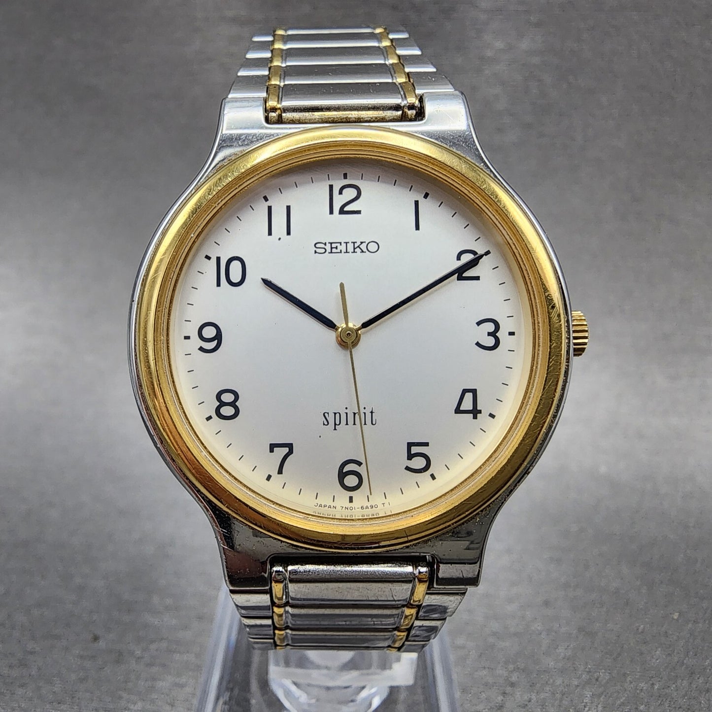 Seiko Spirit Watch Men 34mm Silver Dial two Tone Round 7n01-6a70 New Battery