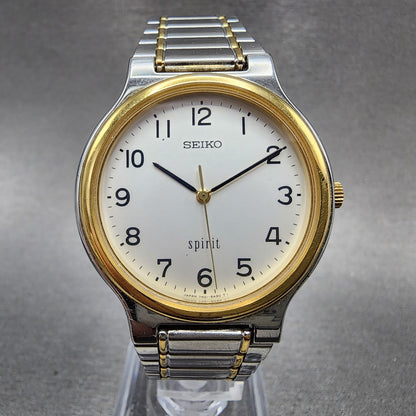 Seiko Spirit Watch Men 34mm Silver Dial two Tone Round 7n01-6a70 New Battery