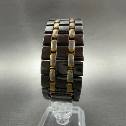 Seiko tank Watch Men 25mm Black Dial Black & Gold Tone Date 7N29-5B59 NewBattery7