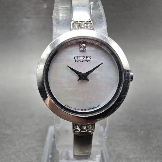 Citizen Eco-Drive Watch Women 21mm MOP Dial Silver Tone Round B023-S067090 Runs0